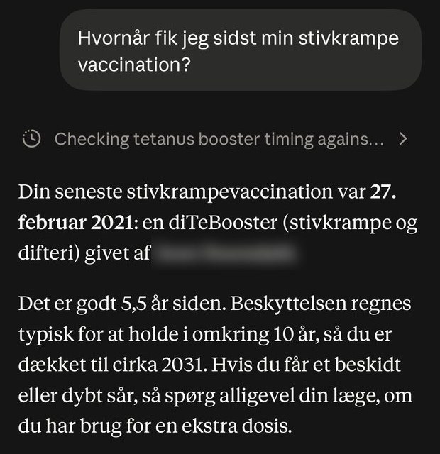 Claude answering from the sundhed.dk record